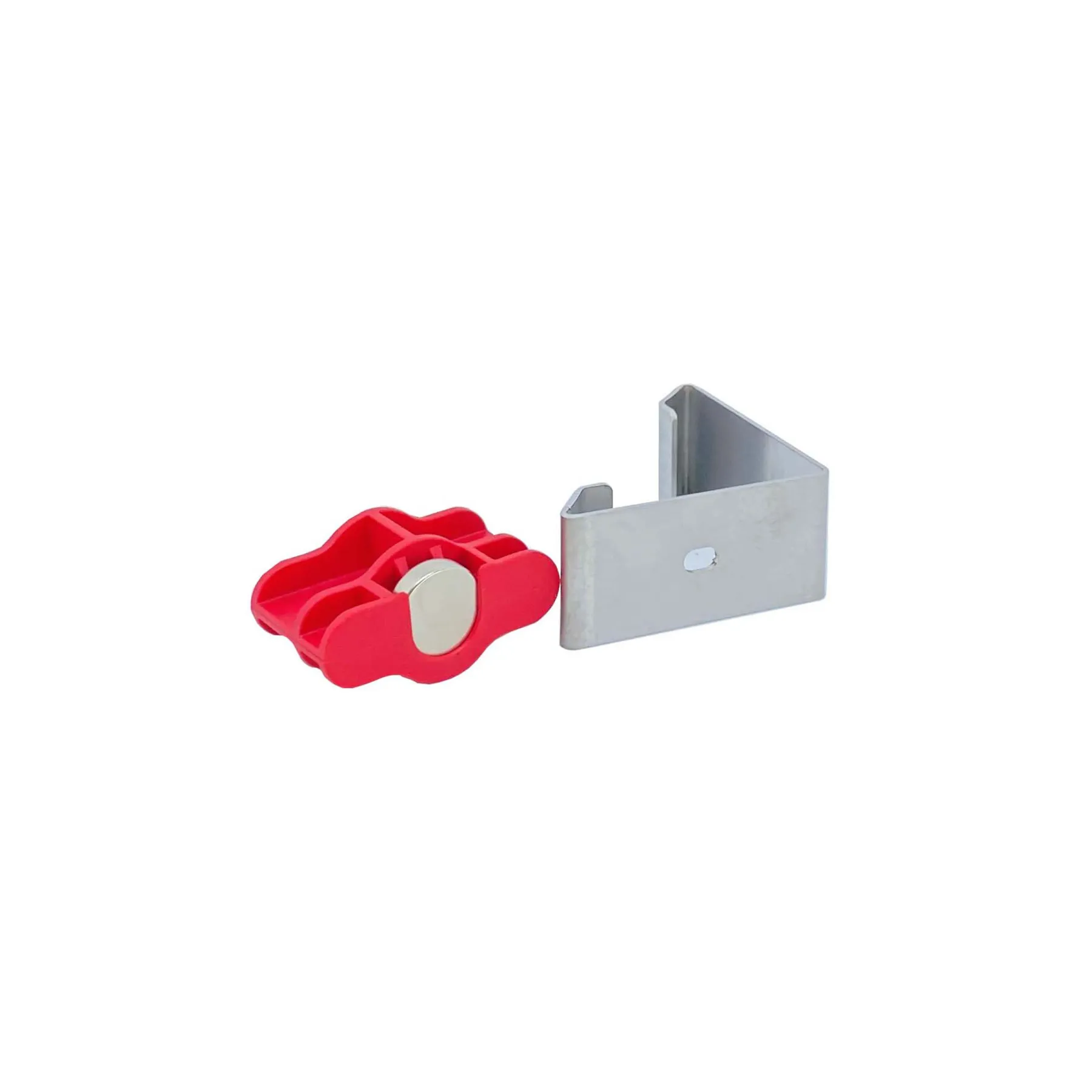 CF.GZR61-02 - Gancio zoccolo in ferro zincato per piedini ø 34 mm e regolo ø 80 mm. Piastrina magnetica con aggancio per zoccolo Scilm. 