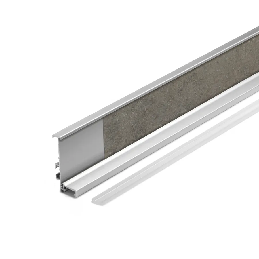8044 - Profilé prise de main sous le plan de travail se prêtant à la pose de panneau avec LED.
Stratifié non inclus. 