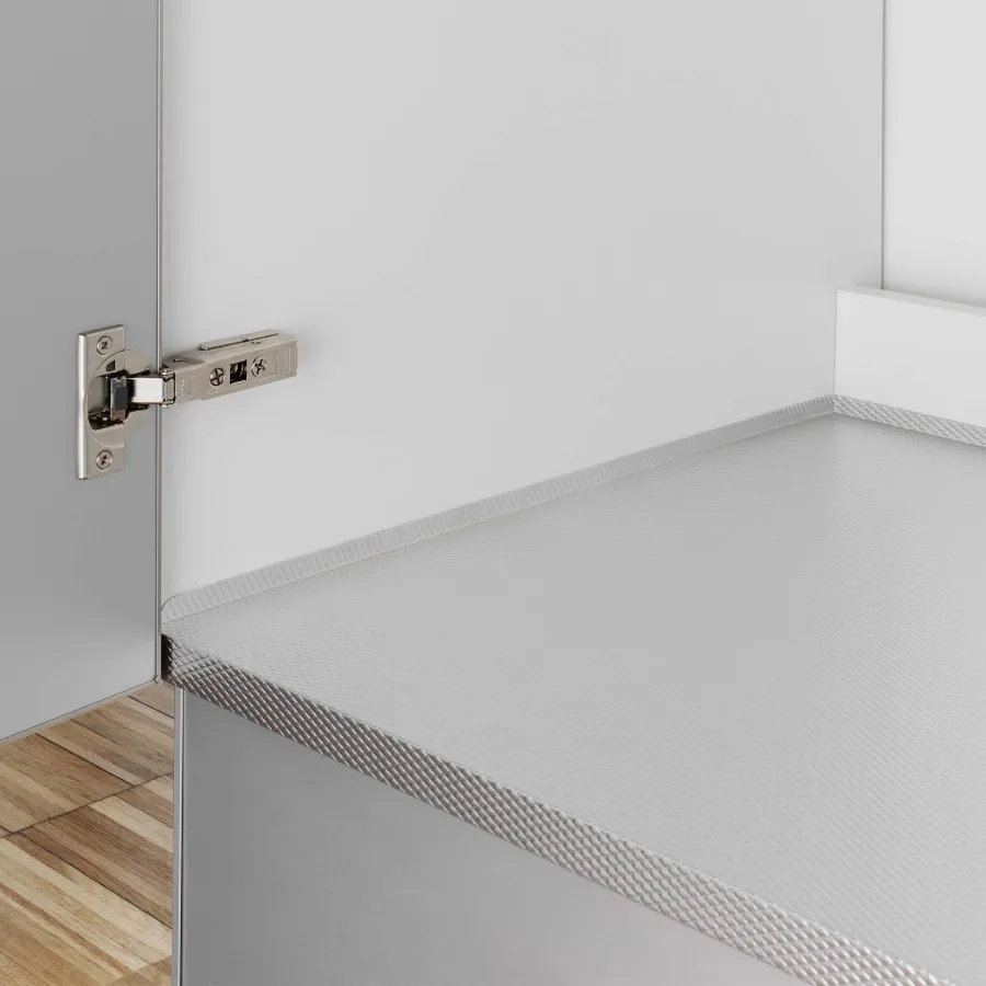 600/AL - Cabinet side panels, 18 mm thick.
Flat moulded diamond pattern aluminium protector.
Closed curved corners. 
