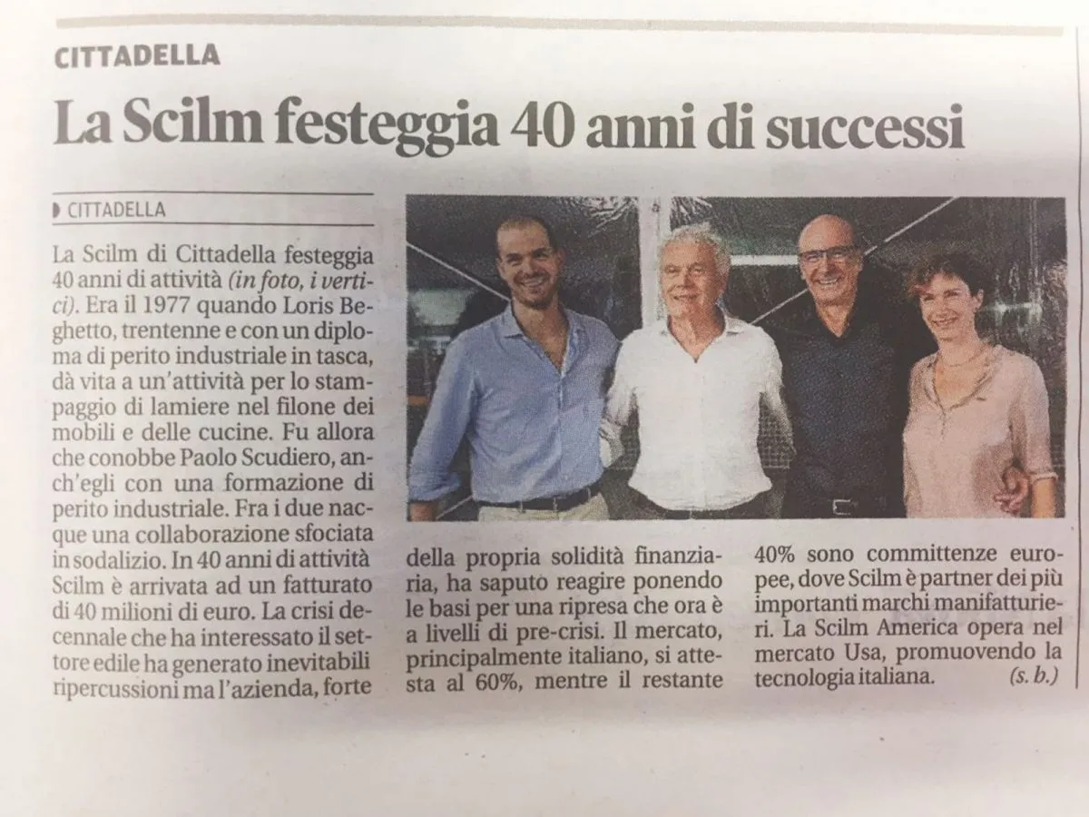 Scilm celebrates 40 years of Successes | Mattino di Padova 27 JUNE 2017